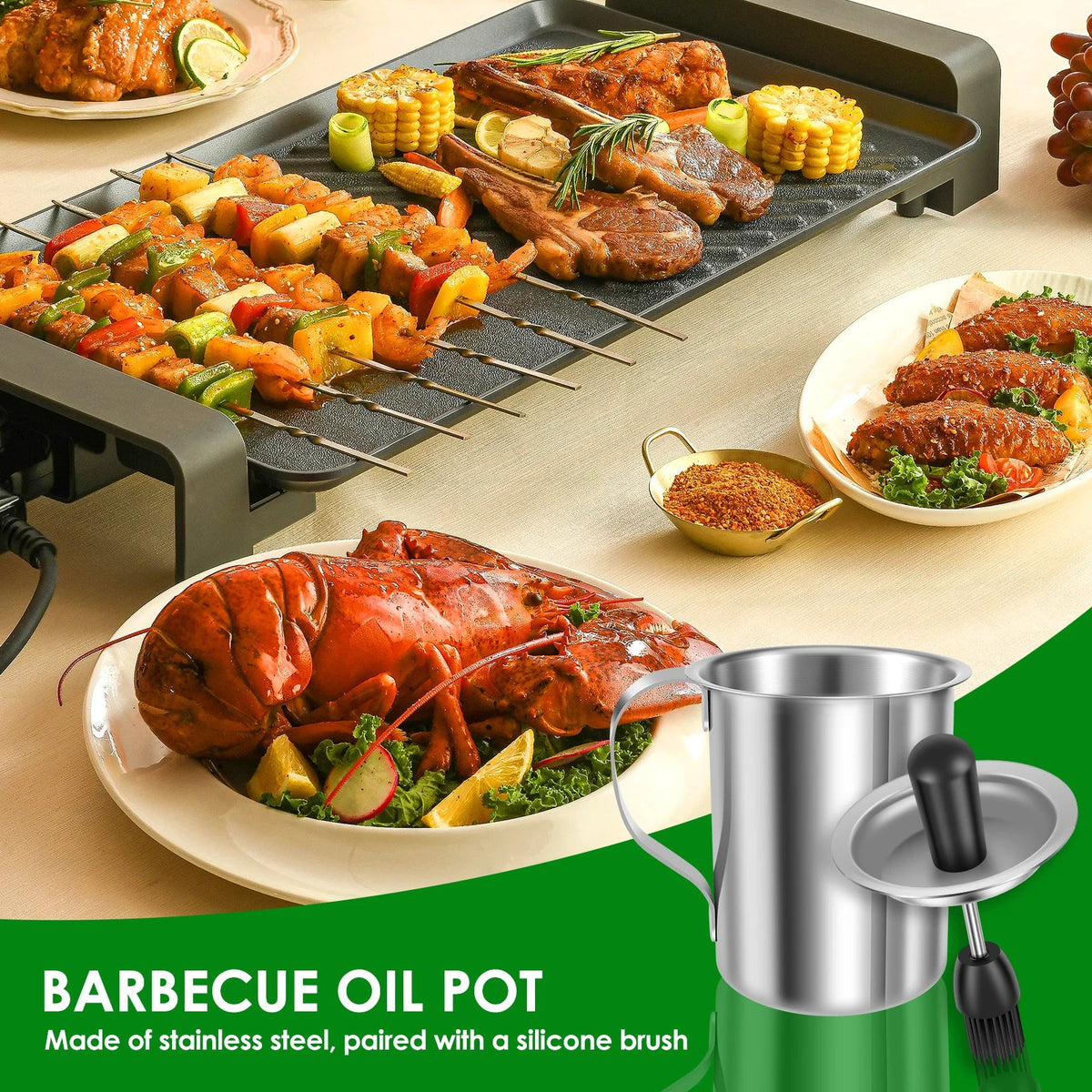 500ML Stainless Steel BBQ Sauce Basting Pot & Brush Set