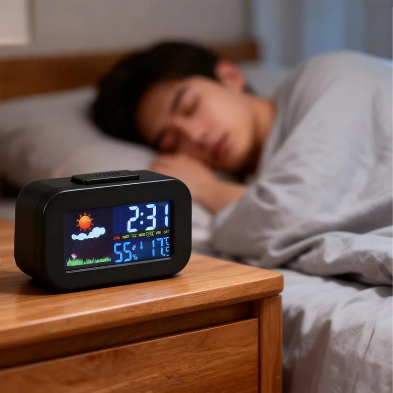 Mini Digital Alarm Clock – Temp, Humidity & Weather Display