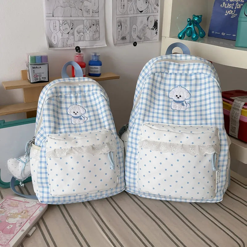Cute Plaid Polka Dot Backpack – Large Capacity Lightweight
