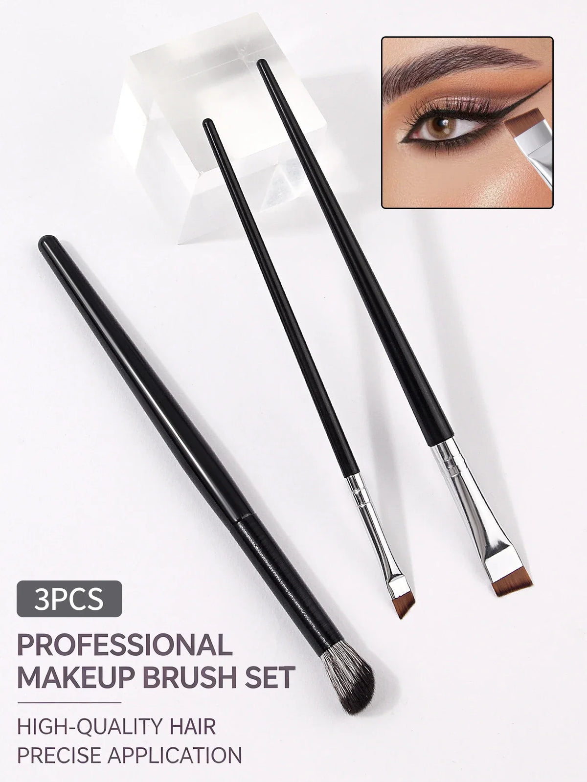 3-Piece Eye Makeup Brush Set – Eyeliner, Brow & Blending