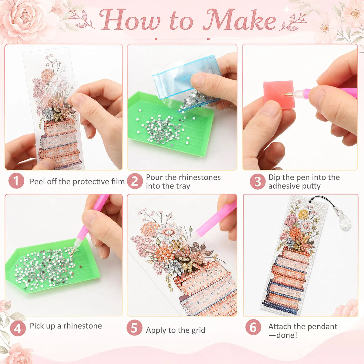 4-Pack Diamond Art Bookmark Kit – DIY Rhinestone Bookmarks