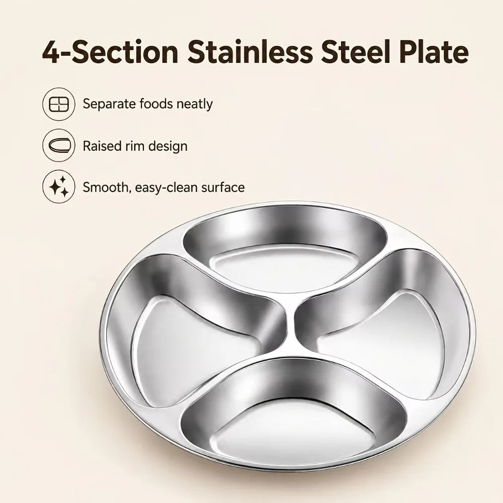 Stainless Steel Divided Serving Tray 24cm | Mess Hall Plate