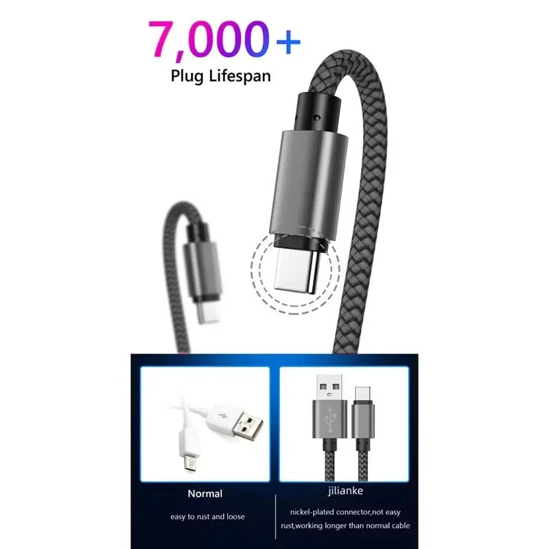 Nylon USB-A to USB-C Fast Charging Cable 1M 2M 3M – 5A