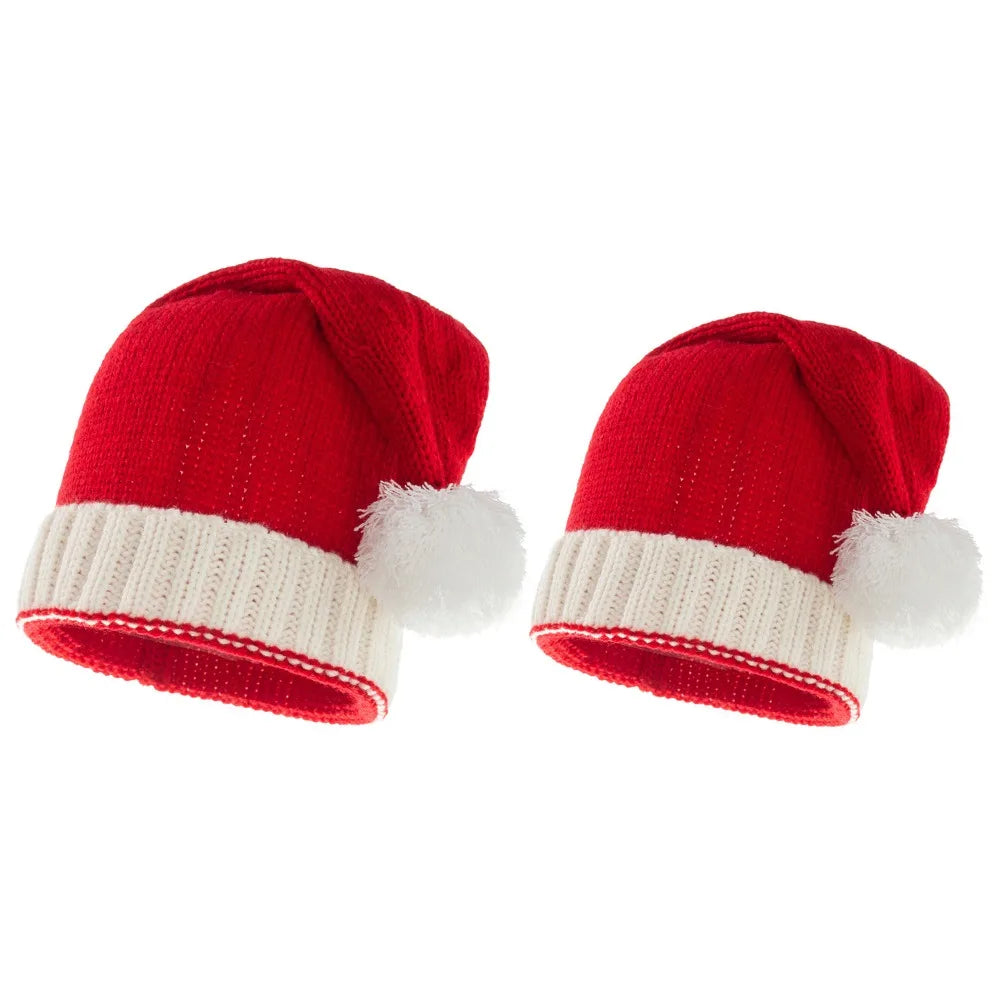 Red Knit Christmas Santa Hat – Windproof Winter Hat Kids & Adult