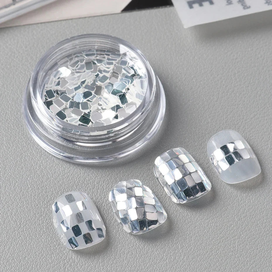 Holographic Square Silvery Nail Art Sequins | DIY Paillette