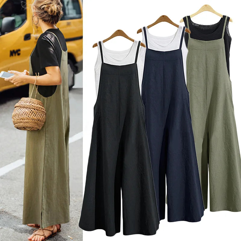 Women's Wide Leg Bib Overalls – Cotton Jumpsuit S–5XL