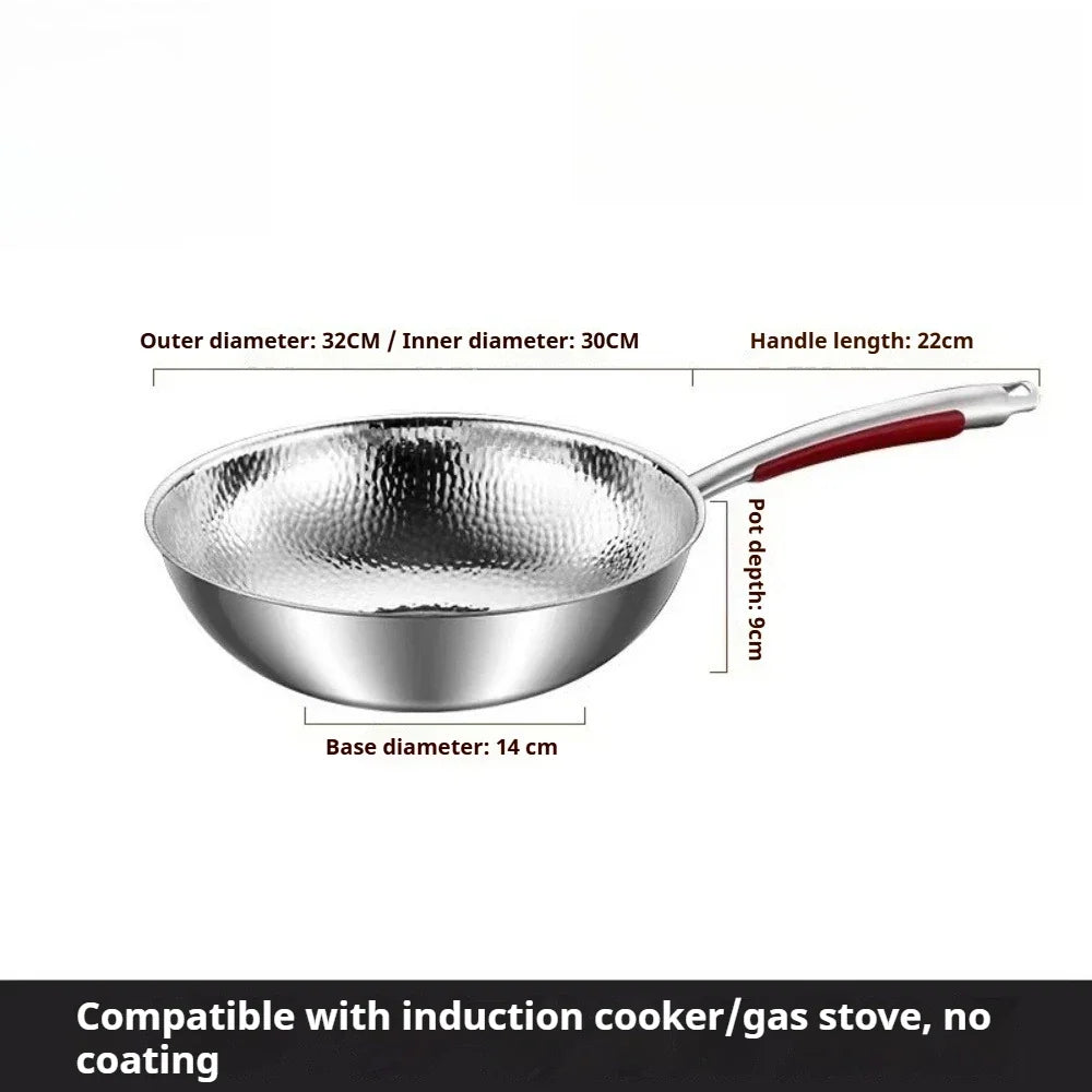 FEB.WIND Uncoated Stainless Steel Wok Flat Bottom Frying Pan