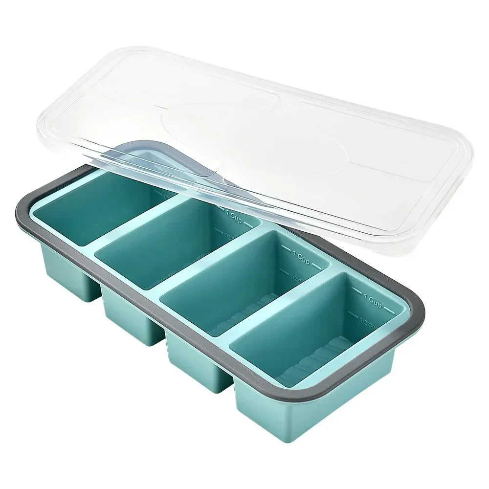 Silicone Freezer Tray with Lid – Large Ice Cube Meal Prep Mold