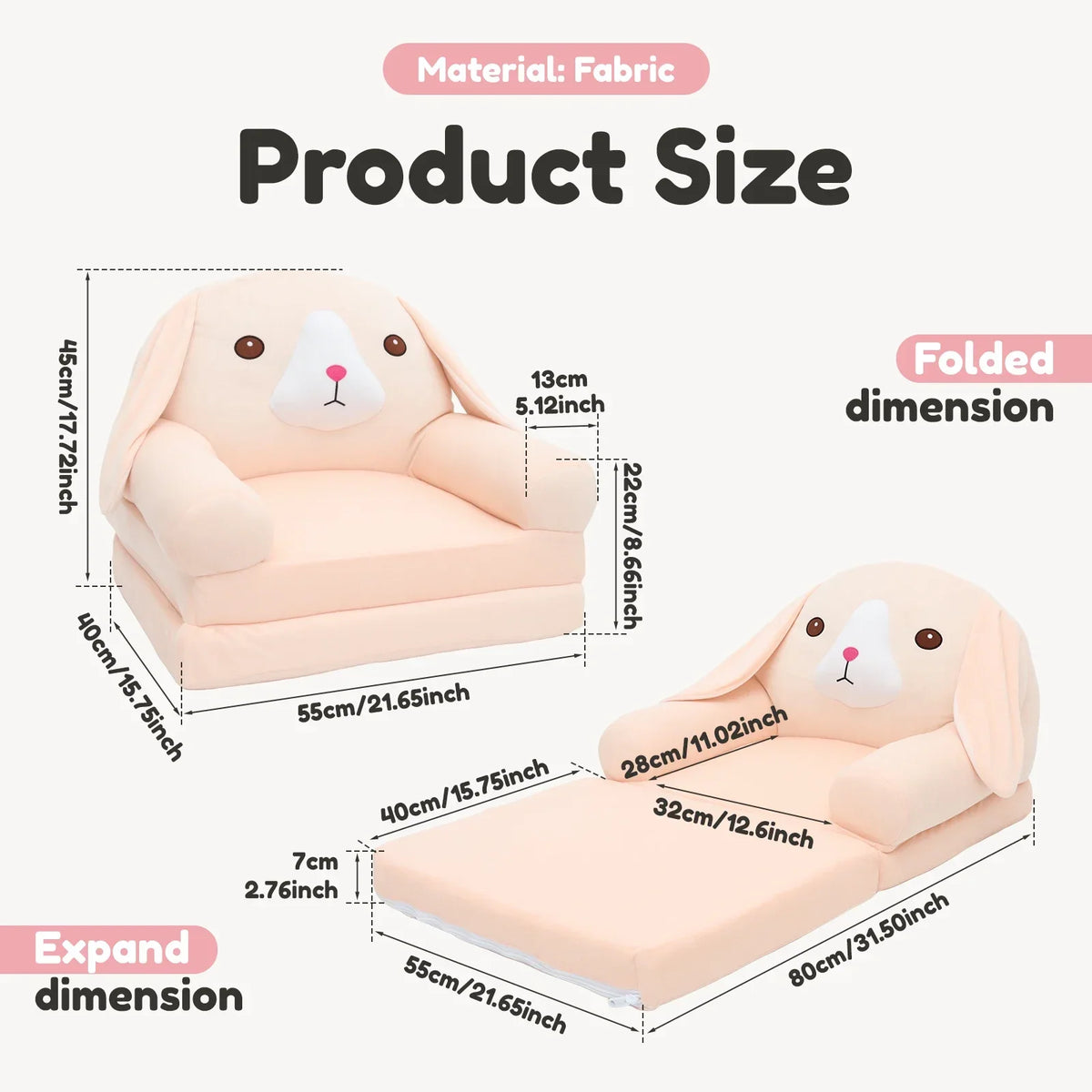 Plush Foldable Kids Sofa 2-in-1 Toddler Chair & Nap Mat