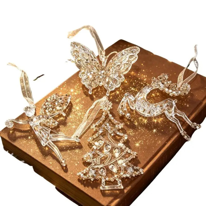 Clear Acrylic Christmas Ornaments with Rhinestone Details