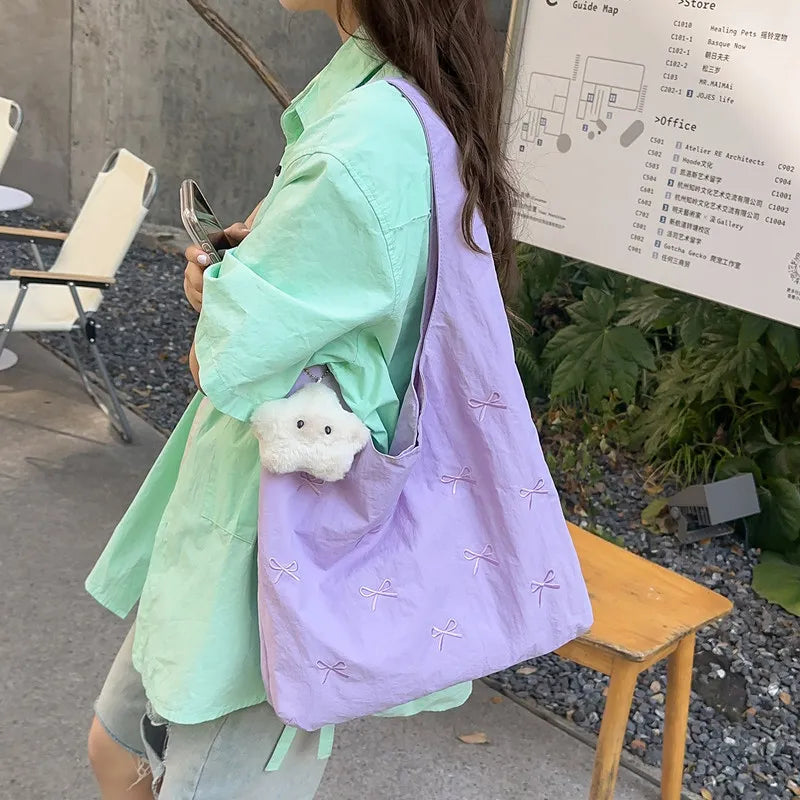 Korean Butterfly Knot Embroidered Bucket Shoulder Bag Women
