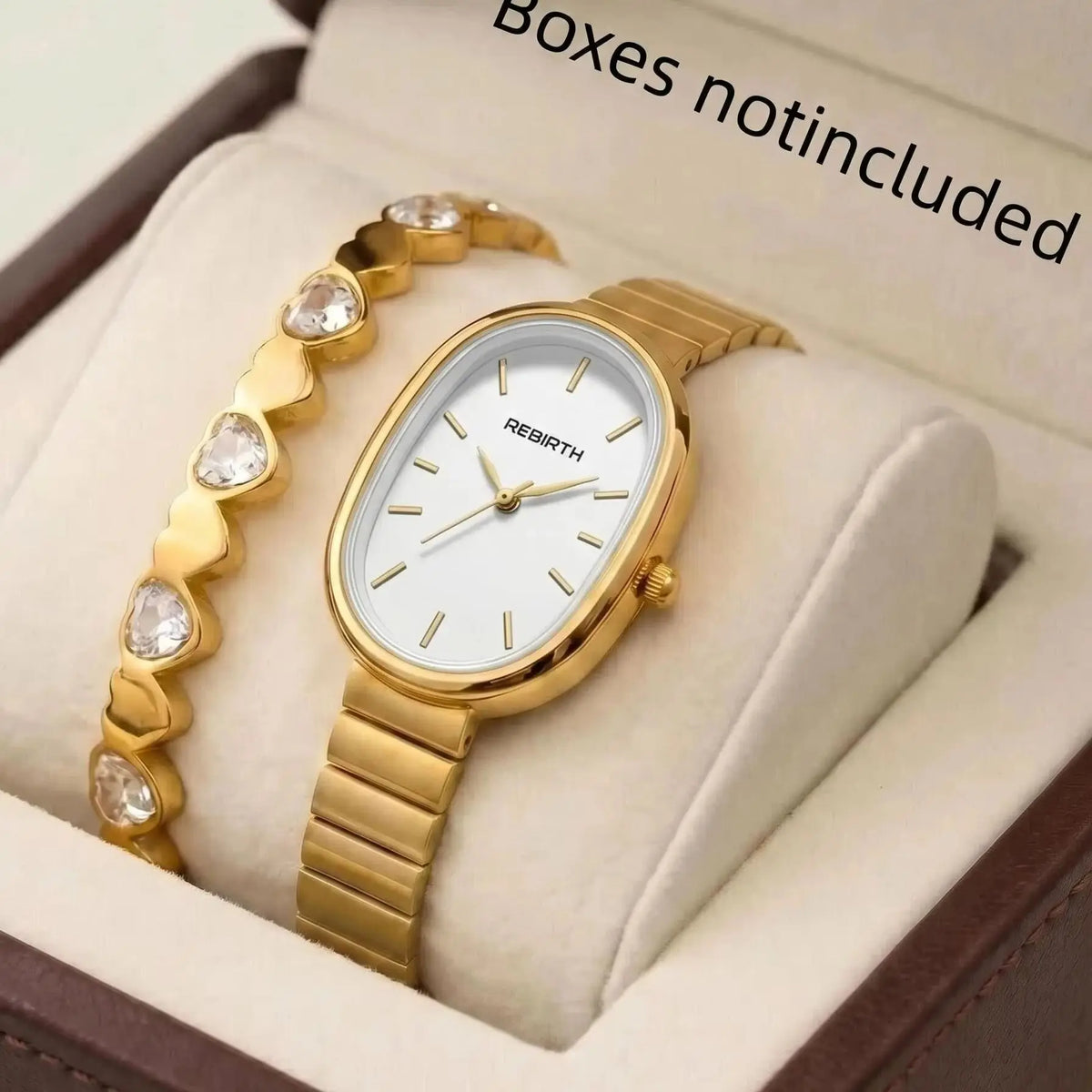 Women's Gold Watch & Bracelet Set – 2-Piece Quartz Fashion