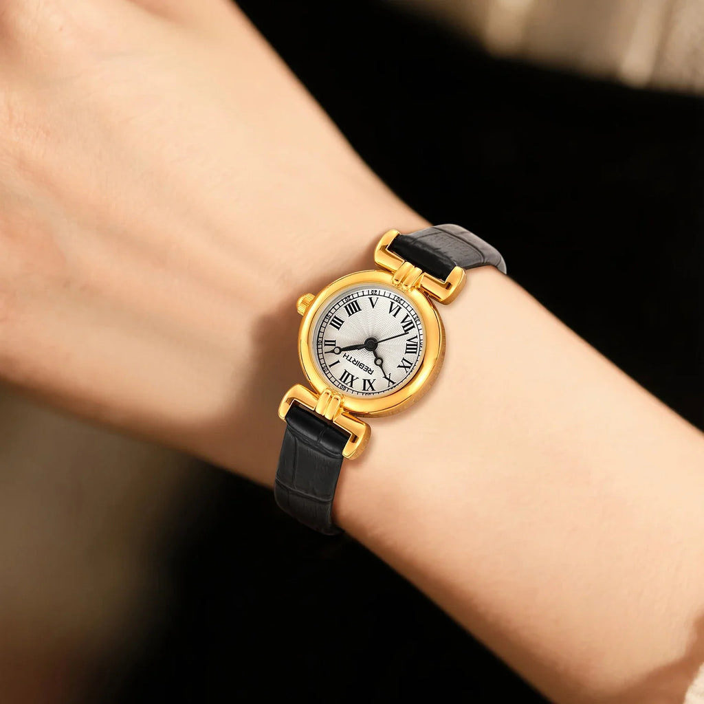 REBIRTH Retro Quartz Women's Watch – Roman Numeral Leather