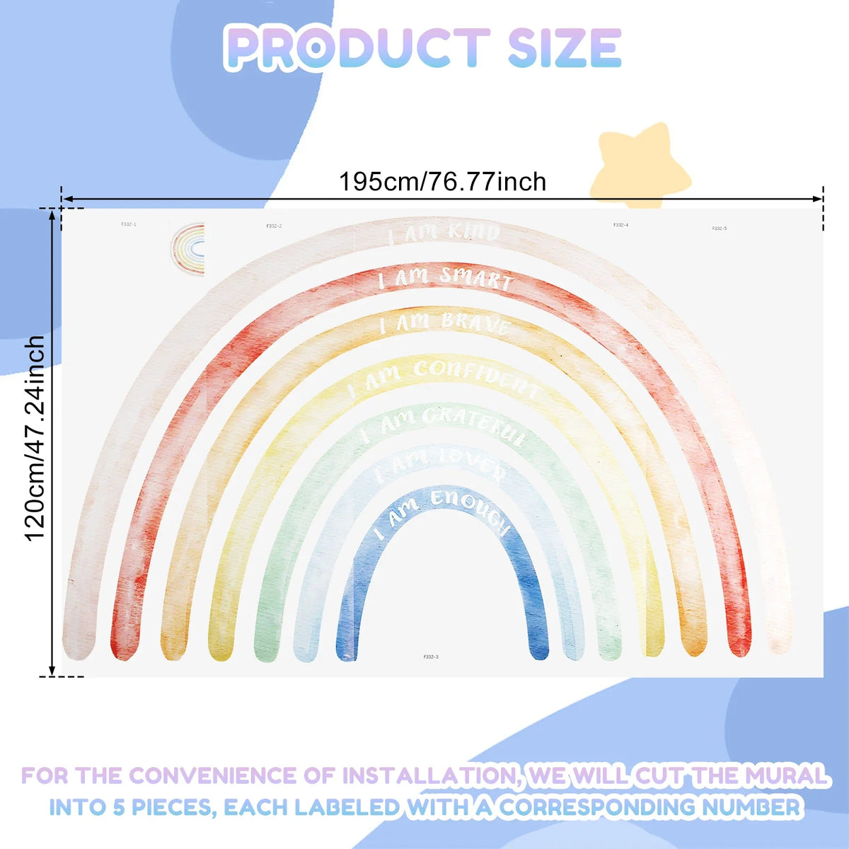 Colorful Rainbow Boho Wall Decals – Large 5-Piece PVC Sticker