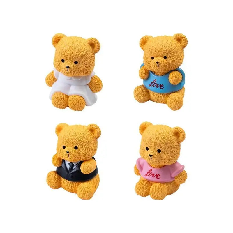 4pcs Cute Couple Bear Mini Figurines – Desktop DIY Décor