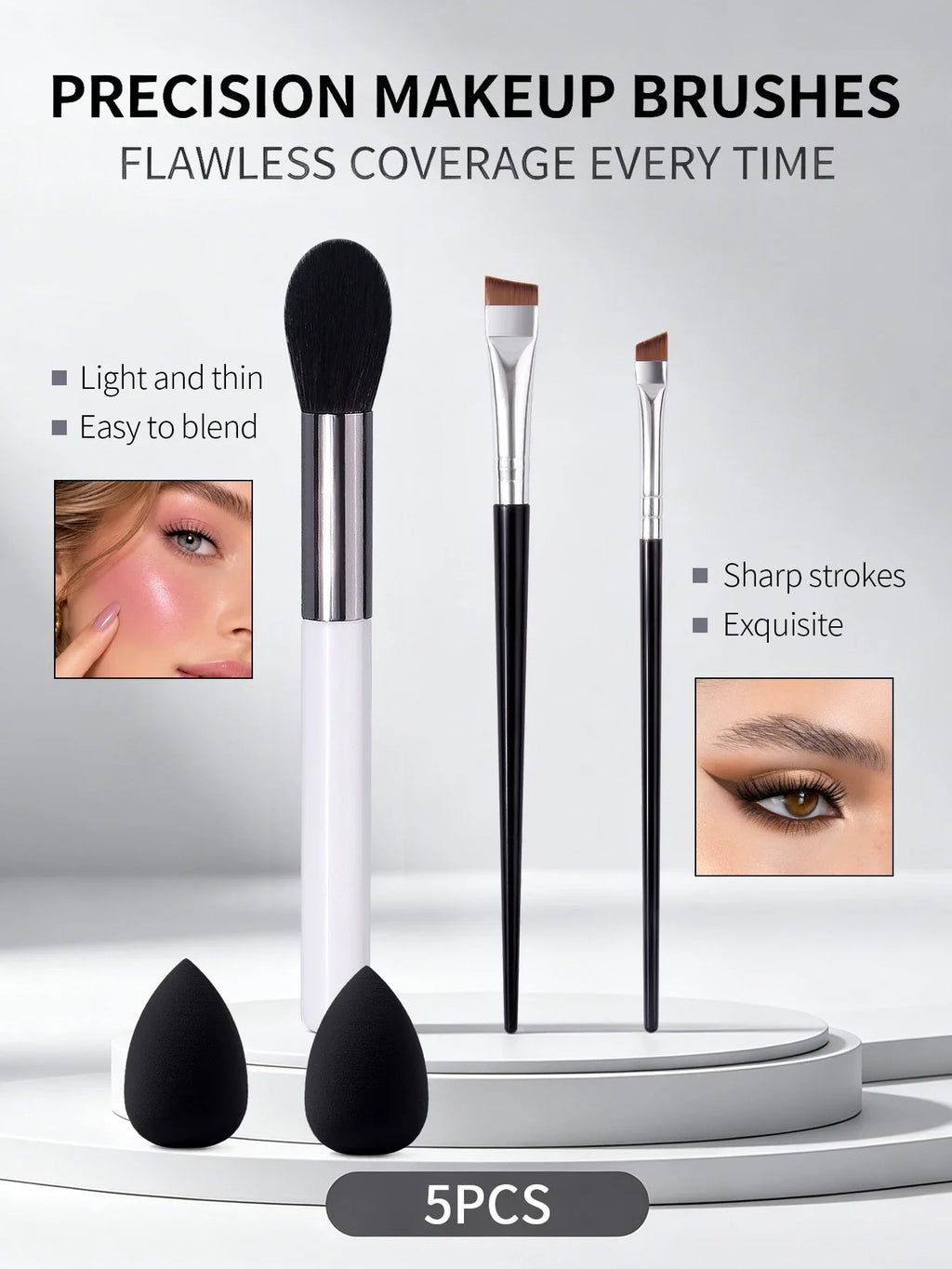 Nixie 5-Pc Makeup Brush Set with Puff – Blush & Foundation