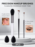 Nixie 5-Pc Makeup Brush Set with Puff – Blush & Foundation