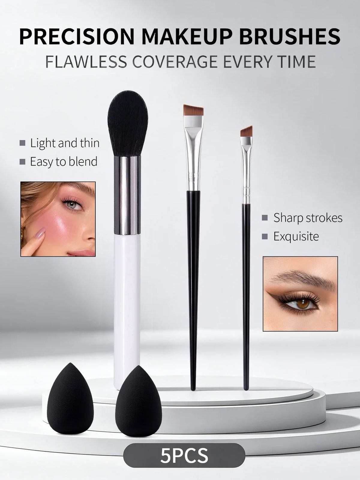 Nixie 5-Pc Makeup Brush Set with Puff – Blush & Foundation