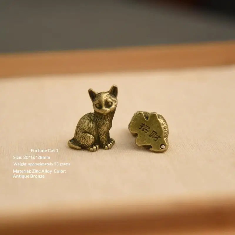 Brass Cat Figurine Miniature Tea Pet Desktop Ornament | 4 Styles