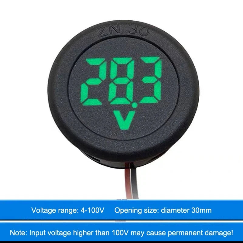 Waterproof DC 4-100V LED Digital Voltmeter Panel Gauge