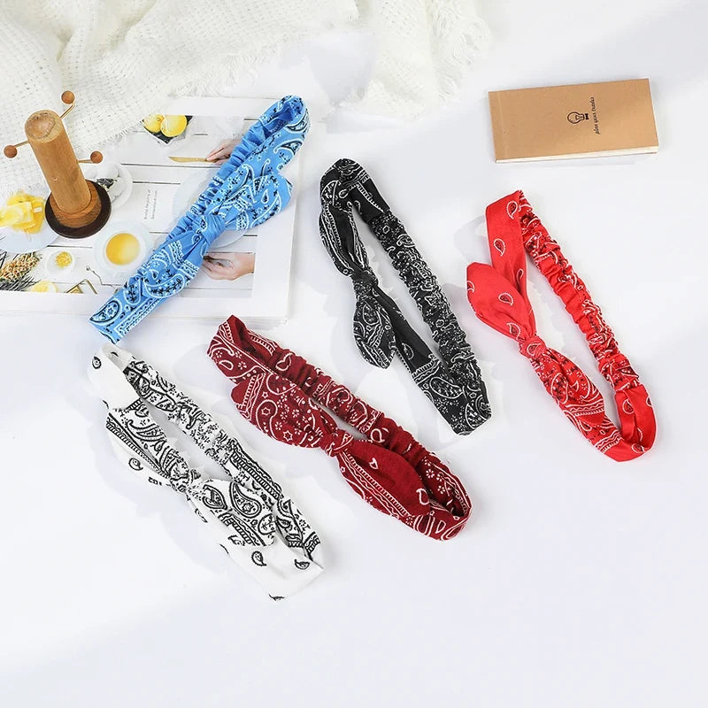 Boho Bow Headband Women – Paisley Elastic Hair Wrap