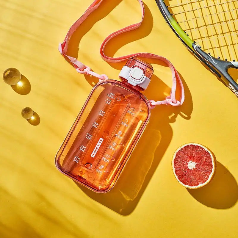 JETTING Flat Square Transparent Water Bottle w/ Strap
