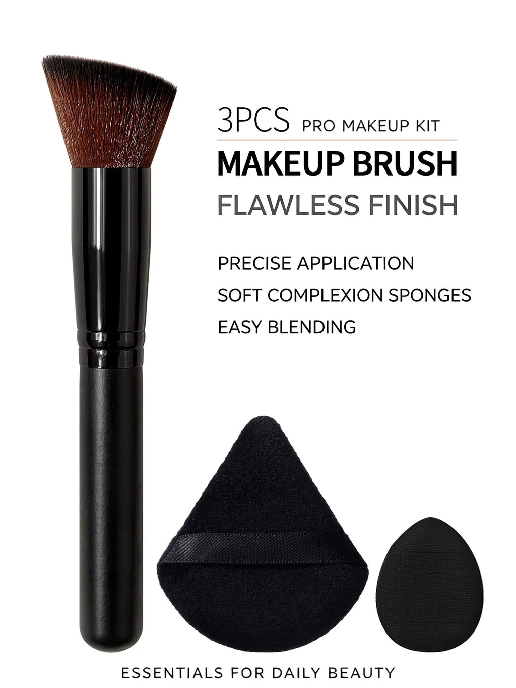 Angled Foundation Brush Set with Powder Puff & Sponge