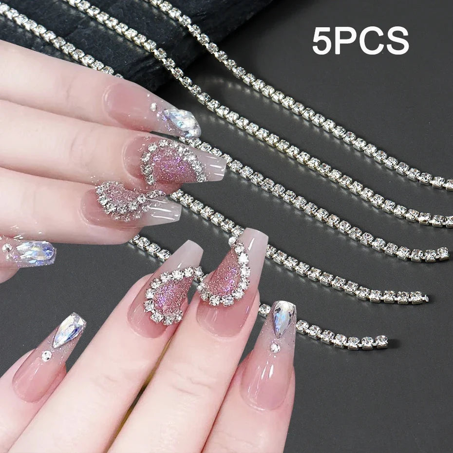 Luxury Sparkling Silver Chain Nail Art Decoration | Diamond DIY
