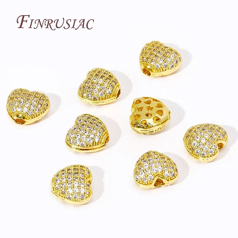 18K Gold Plated Zircon Heart Spacer Beads | DIY Jewelry
