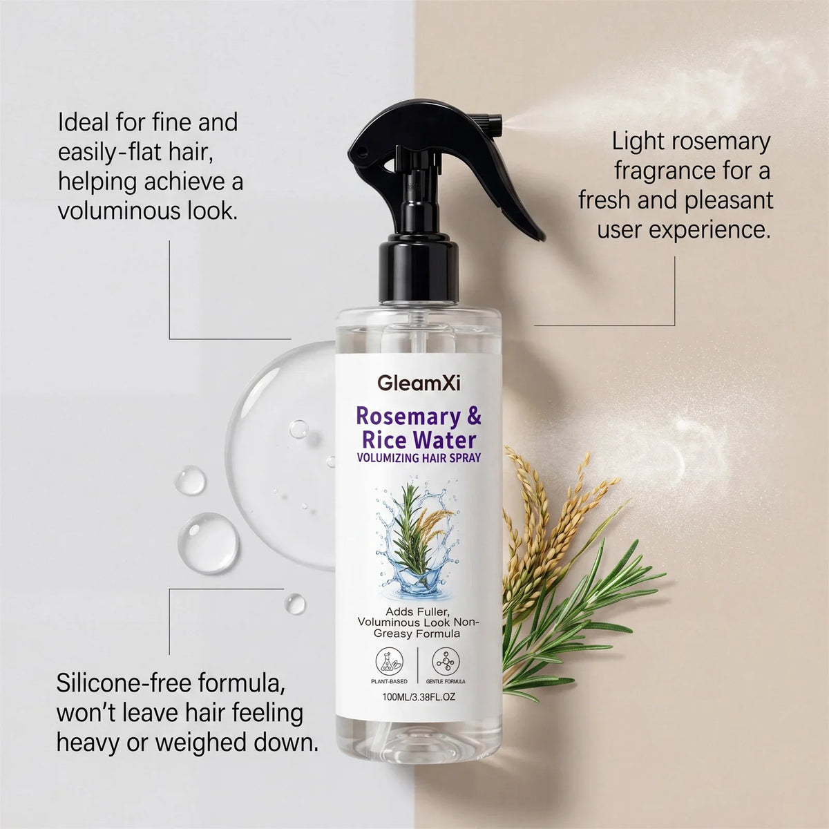 OceAura Rosemary Rice Water Hair Spray Serum – All Hair Types