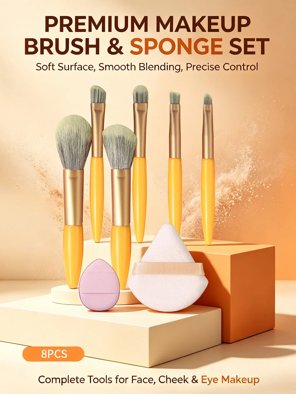 8-Piece Mini Makeup Brush Set – Foundation, Blush & Eye Shadow