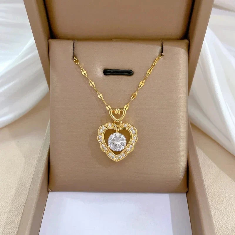 Women's Gold Heart Pendant Necklace – Stainless Steel Choker