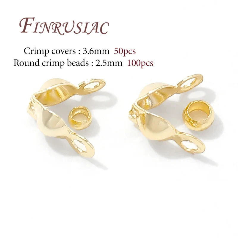 18K Gold Plated Crimp Cover Beads & Connector Clasps 100pcs