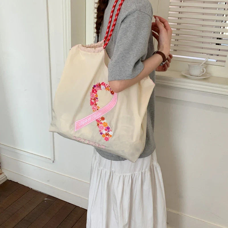 Japanese Embroidered Silk Scarf Large Shoulder Tote Bag for Women