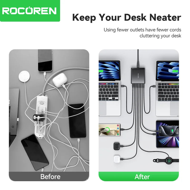 Rocoren 185W 8-in-1 USB-C Multi-Port Desktop Fast Charger