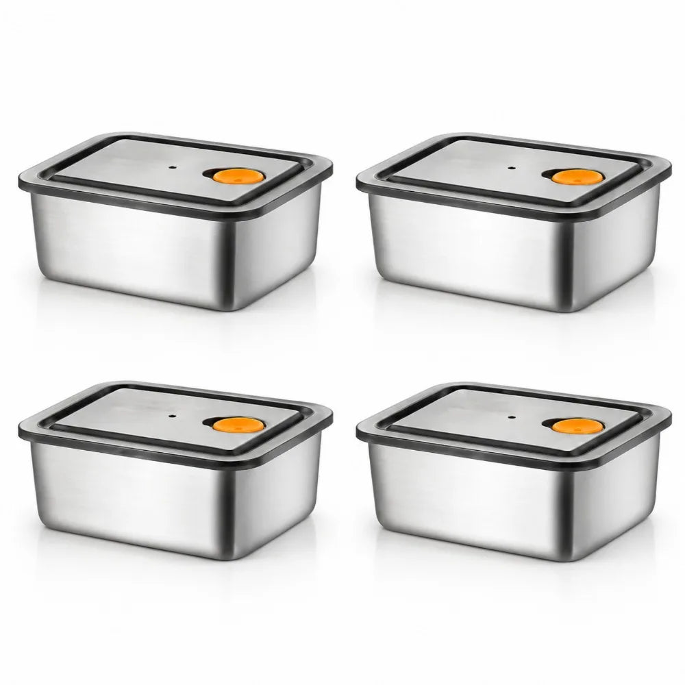 4-Piece Leakproof Stainless Steel Food Storage Container Set
