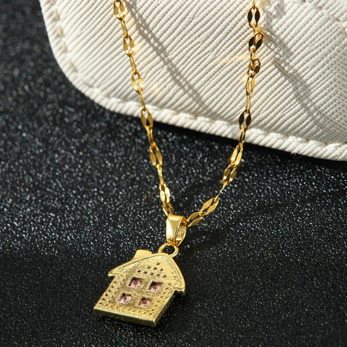Women's Gold Copper Pendant Necklace | Zircon & Steel Chain