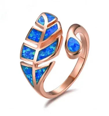 White Simulated Opal Leaves Ring | Adjustable Silver Band