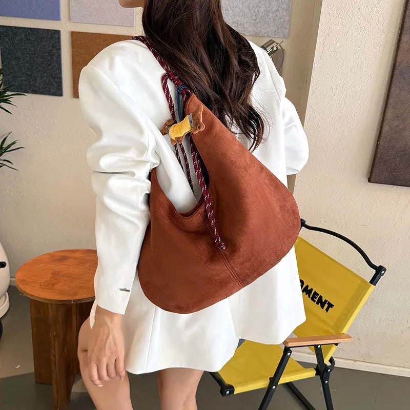 Korean Retro Suede Tote Bag – Large Women's Shoulder Bag | Nixie