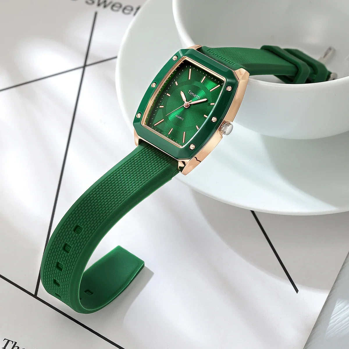 Timetti Square Quartz Watch – Silicone Strap Casual Style