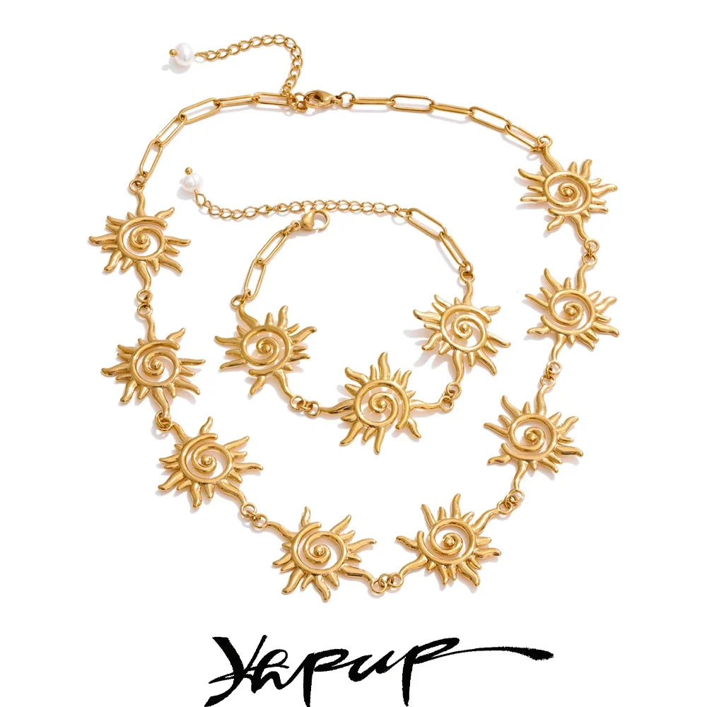 Yhpup Gold Sun Chain Necklace & Bracelet Set | Waterproof