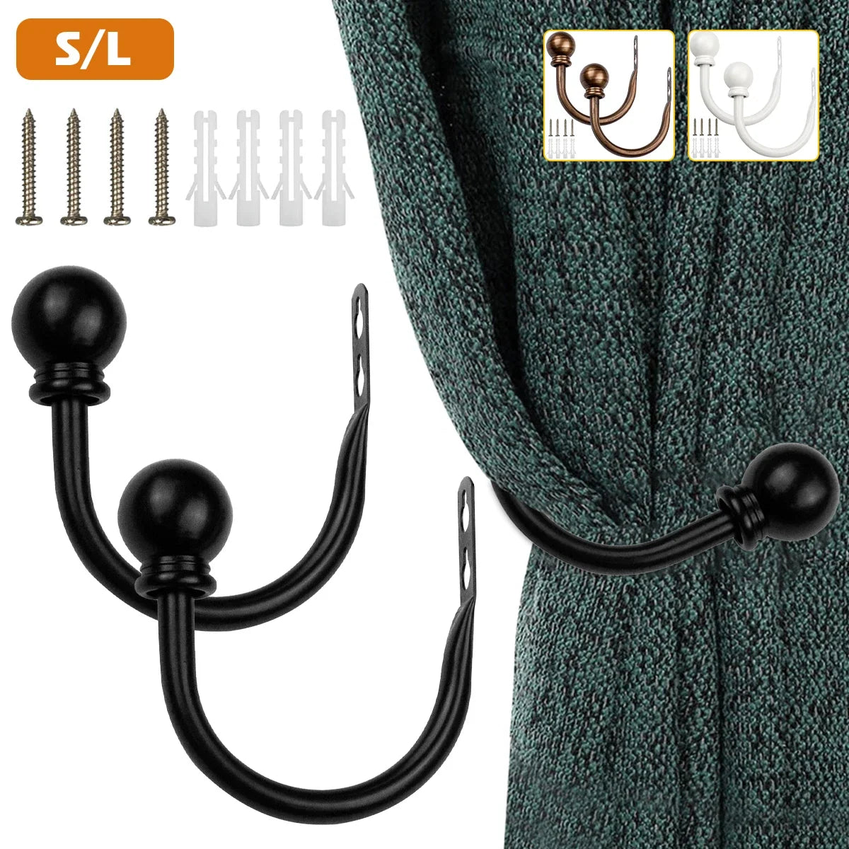 2Pcs Metal Curtain Holdbacks U-Shape Wall Tie Back Hooks