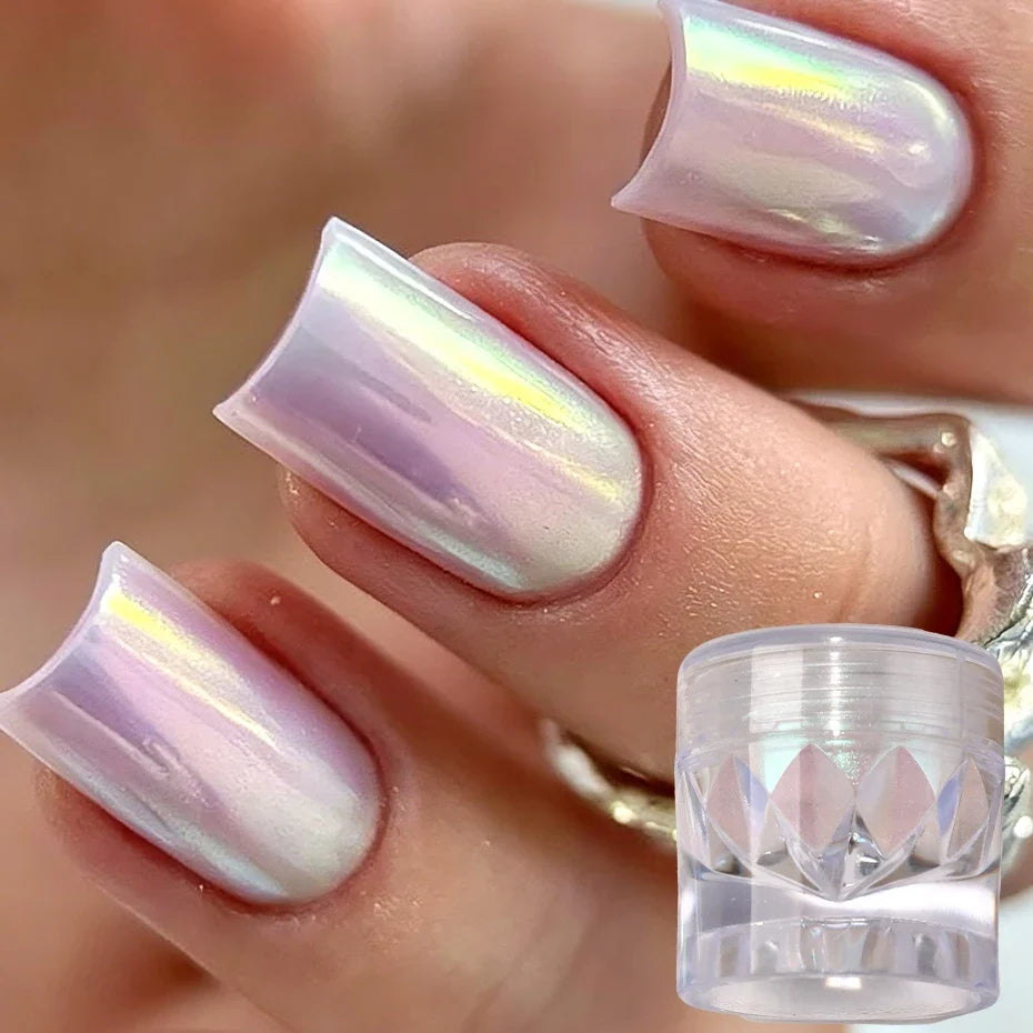 Aurora Chrome Nail Powder – Iridescent Mirror Glitter Pigment