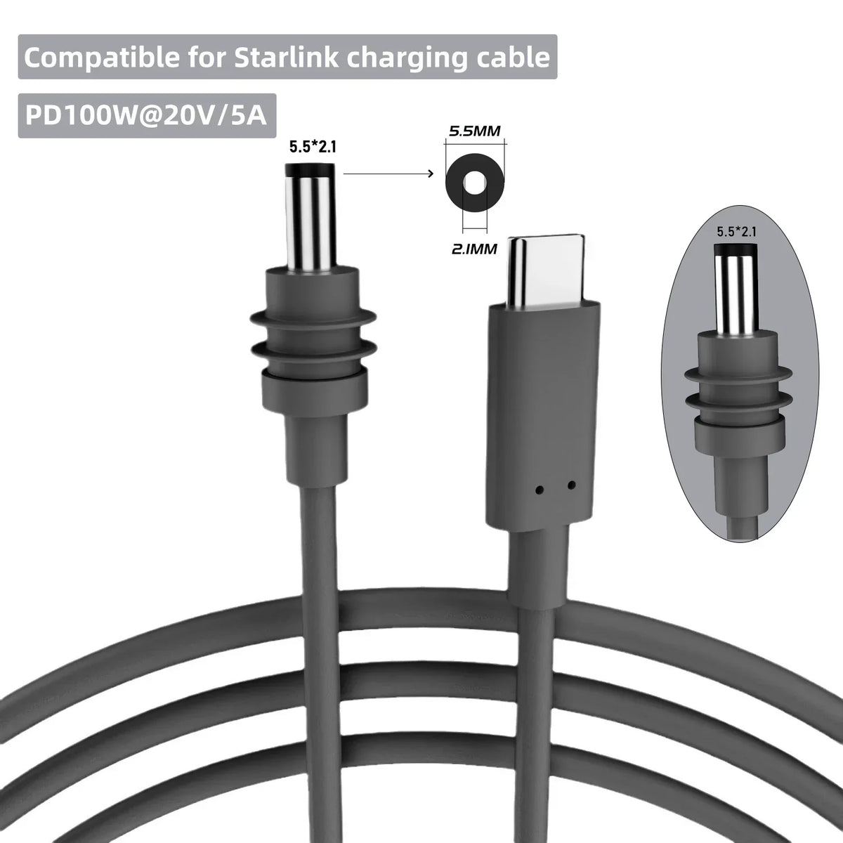 Starlink Mini 2M USB-C DC Power Replacement Cable – Waterproof