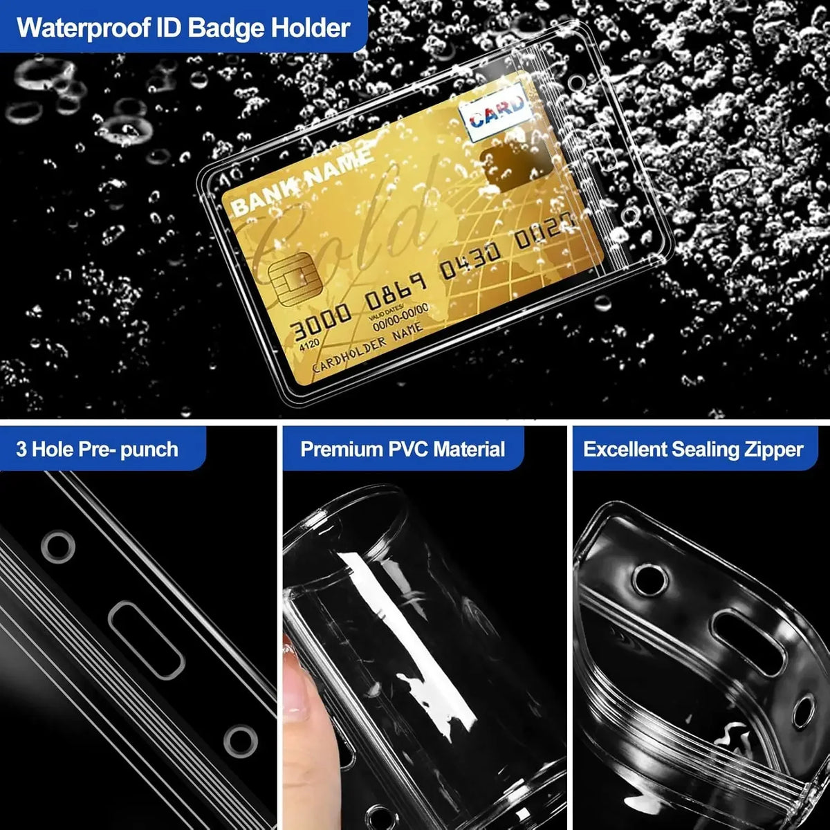 Transparent Waterproof ID Badge Holders with Resealable Zip
