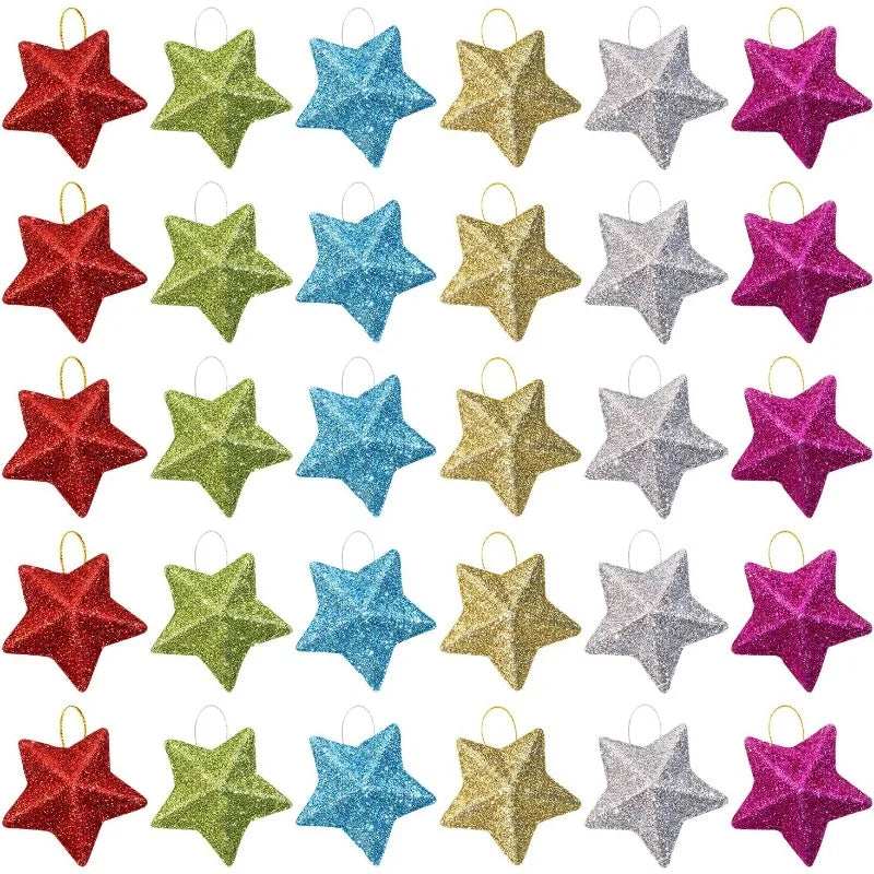 30Pcs Glitter Star Ornaments – Holiday Party Wreath Decor