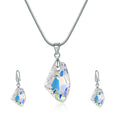 Women's Silver AB Crystal Pendant Necklace & Earrings Set