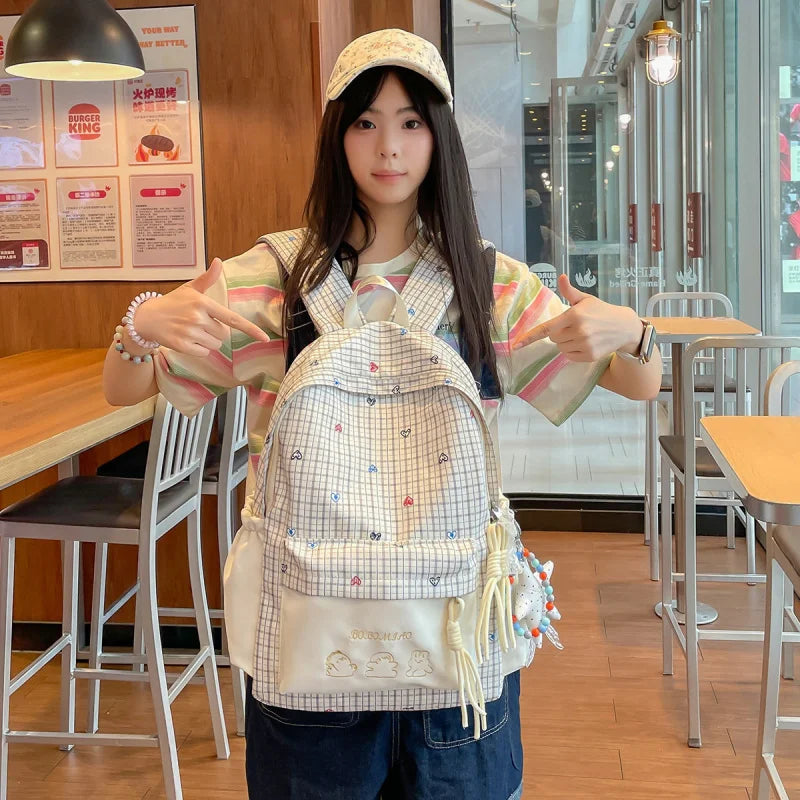 Women's Japanese Plaid Backpack – Large Capacity School Bag
