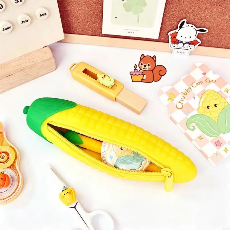 Corn Silicone Pencil Case – Kids Desk Organizer & Pen Holder