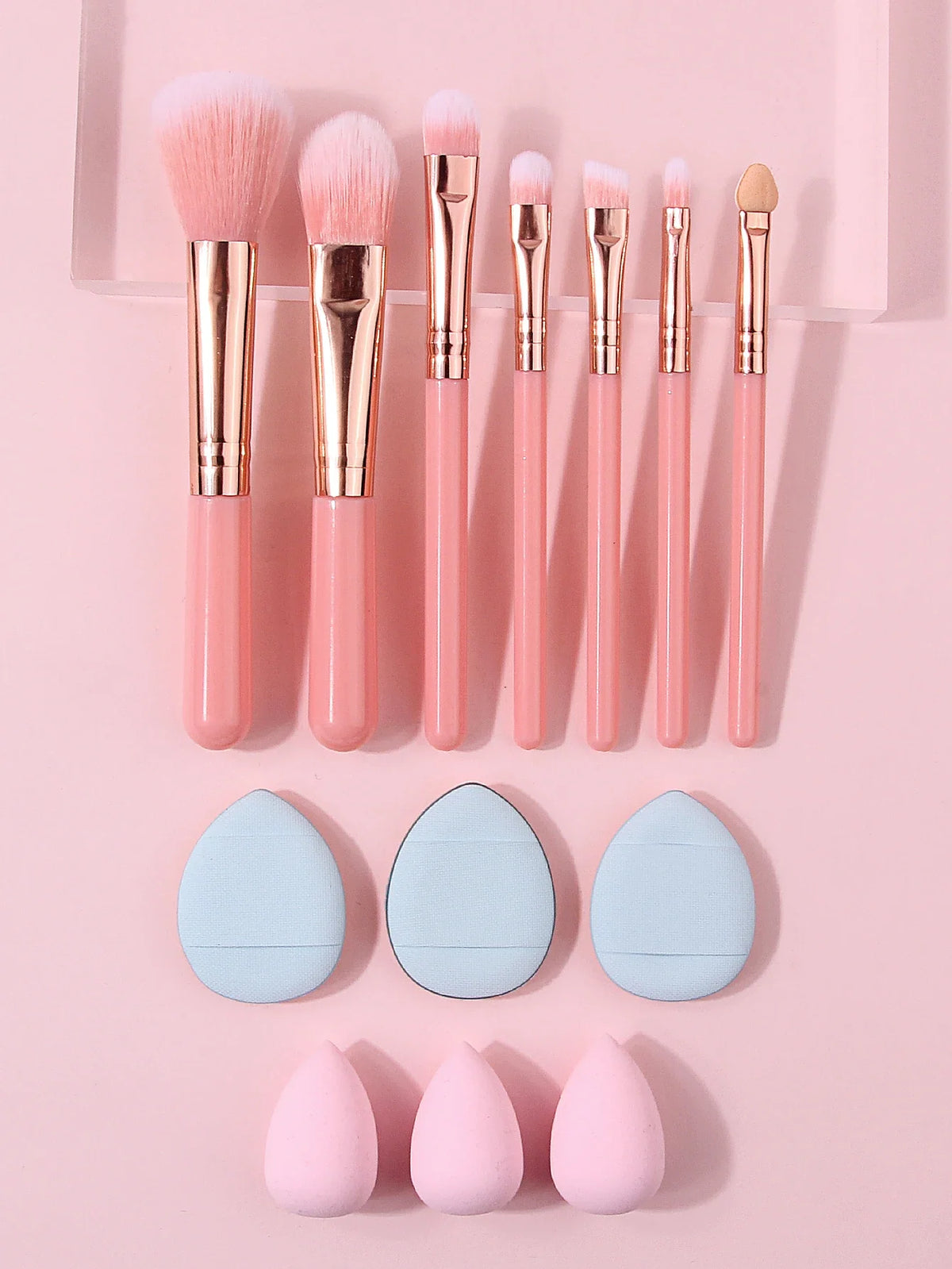 13-Piece Makeup Brush Set with Sponges & Powder Puffs